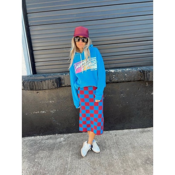 NWT Ascot and Hart Checkered Graphic Midi Skirt - Picture 2 of 7